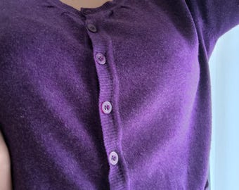 Women's knitted wool vintage purple button cardigan, autumn women's classic wardrobe, woolen women's clothing, gift for women