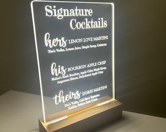 Signature Drinks / Cocktails Lighted LED sign