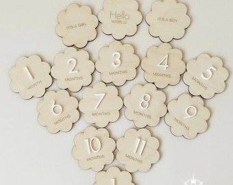 Scalloped Milestone Markers | Baby Monthly Milestone Signs | Wood Milestone Cards | Modern Minimal Neutral Baby Gift | Clean Baby Photo