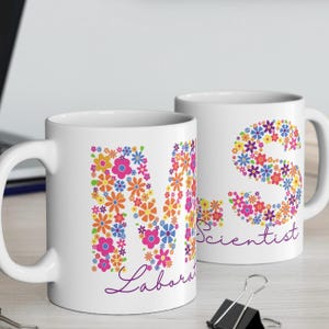 MLS Lab Wissenschaftsbecher, bunte Wissenschaftskaffeetasse für Wissenschaftsliebhaber, Geschenk für Lehrer, Chemiebecher, Blumenmusterbecher
