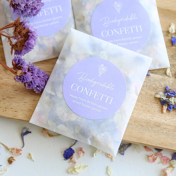 Lavender Love: Biodegradable Lilac Petal Confetti Sachets (Pack of 50)