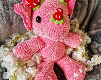 Handmade Crochet Amigurumi Strawberry Triceratops Plush