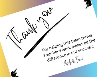 Thank you card template for team member, staff, employees, editable and printable, instant download, employee appreciation card