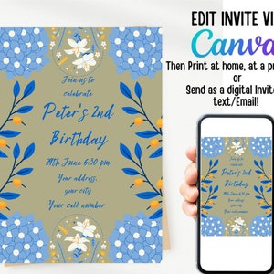 Birthday Party Invite, Flowers Invitation, Digital Download, Birthday Invitation Template, Kids Birthday Party, Flowers Printable Template