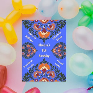 Birthday Party Invite, Digital Download, Flowers Invitation, Birthday Invitation Template, Flowers Printable Template, Kids Birthday Party