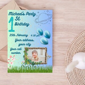 Fiesta moderna, invitación a fiesta de cumpleaños, descarga digital, primer cumpleaños, invitaciones con foto, plantilla de invitación de cumpleaños, fiesta de cumpleaños para niños
