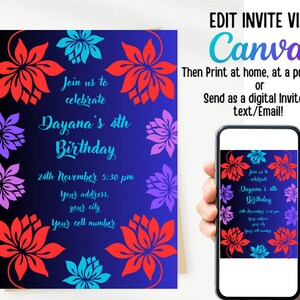 Birthday Party Invite, Flowers Invitation, Digital Download, Flowers Printable Template, Birthday Invitation Template, Kids Birthday Party