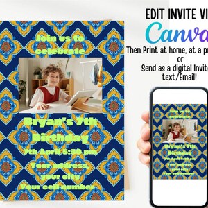 Birthday Party Invite, Modern Party, Digital Download, Birthday Invitation Template, Invites With Photo, Kids Birthday Party