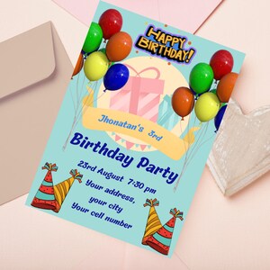 Birthday Party Invite, Digital Download, Balloons Invitation, Birthday Invitation Template, Kids Birthday Party, Printable Invitation Party