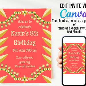 Birthday Party Invite, Digital Download, Birthday Invitation Template, Flowers Invitation, Kids Birthday Party, Printable Template