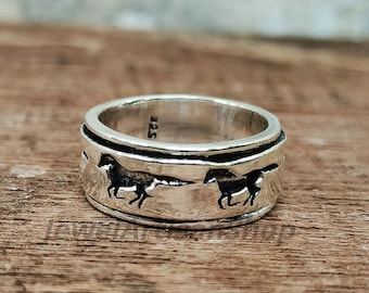 スターリングシルバーの馬の指輪、動物のジュエリー、乗馬ギフト