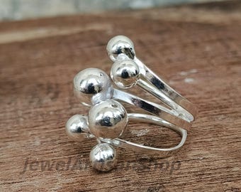 Modernist Ball Ring-925 Silver Ball Ring-Bubbles 6 Ball Ring-Round Ball Ring-Statement Ring-Geometric Silver Ring-Charm Ring-Gift For Her