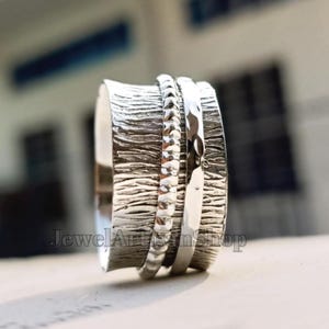 925 Sterling Silver Spinner Ring-Two Tone Fidget Ring-Meditation Ring-Two-Tone Spinner Ring-Stress Relief Gift for Her