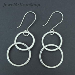 Double Hoop 925 Sterling Silver Earrings-Handmade Dangle Drop Jewelry-Circle Earrings-Lightweight Everyday Earrings-Gift For Mothers