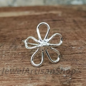 Sterling Silver Flower Ring-Minimalist Dainty Band-Promise Ring-Stacking Flower Ring-Single Flower Silver Ring-Gift For Her