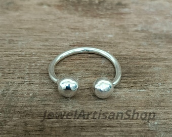 Minimalistische verstelbare ring met bolvormig uiteinde van 925 sterling zilver - Open zilveren ring voor dames - Stapelbare teen-, knokkel- of midi-ring - Handgemaakte sieraden