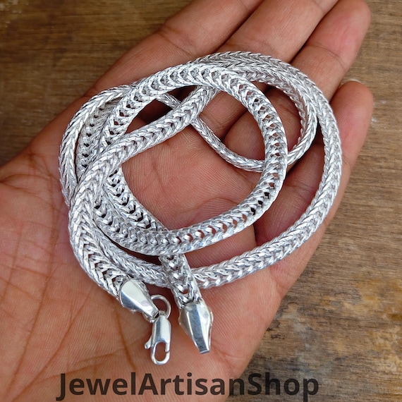 925 Sterling Silver Braided Chain Necklace-Handmade Unisex Chain-Flat Woven Silver Chain-Men Women Jewelry-Minimalist Silver Chain Gift