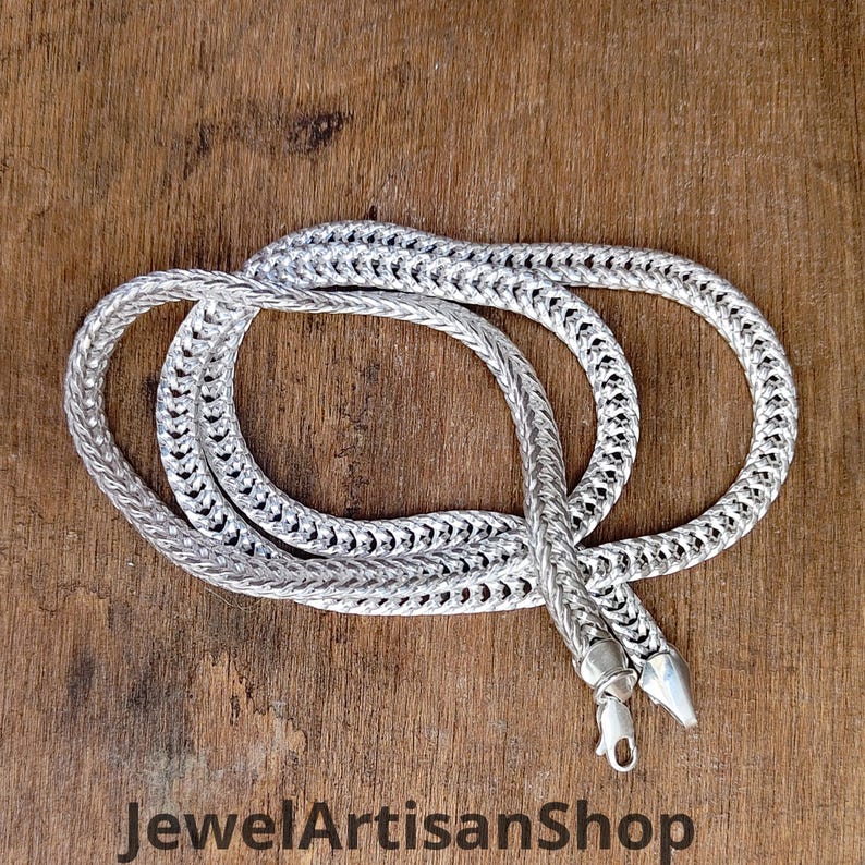 925 Sterling Silver Braided Chain Necklace-Handmade Unisex Chain-Flat Woven Silver Chain-Men Women Jewelry-Minimalist Silver Chain Gift image 2