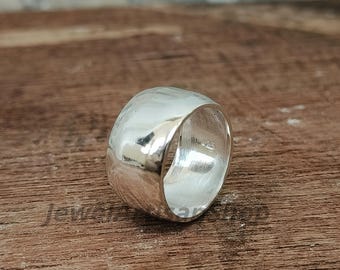 Anillo de banda ancha simple - Anillo de declaración de cúpula de plata de ley 925 - Anillo de banda ancha de 9 mm - Anillo de banda de plata - Banda de plata hecha a mano - Regalo para ella