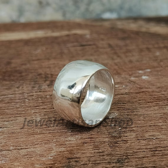 Plain Wide Band Ring-925 Sterling Silver Dome Statement Ring-9MM Wide Band Ring-Silver Band Ring-Handmade silver band-Gift For Her