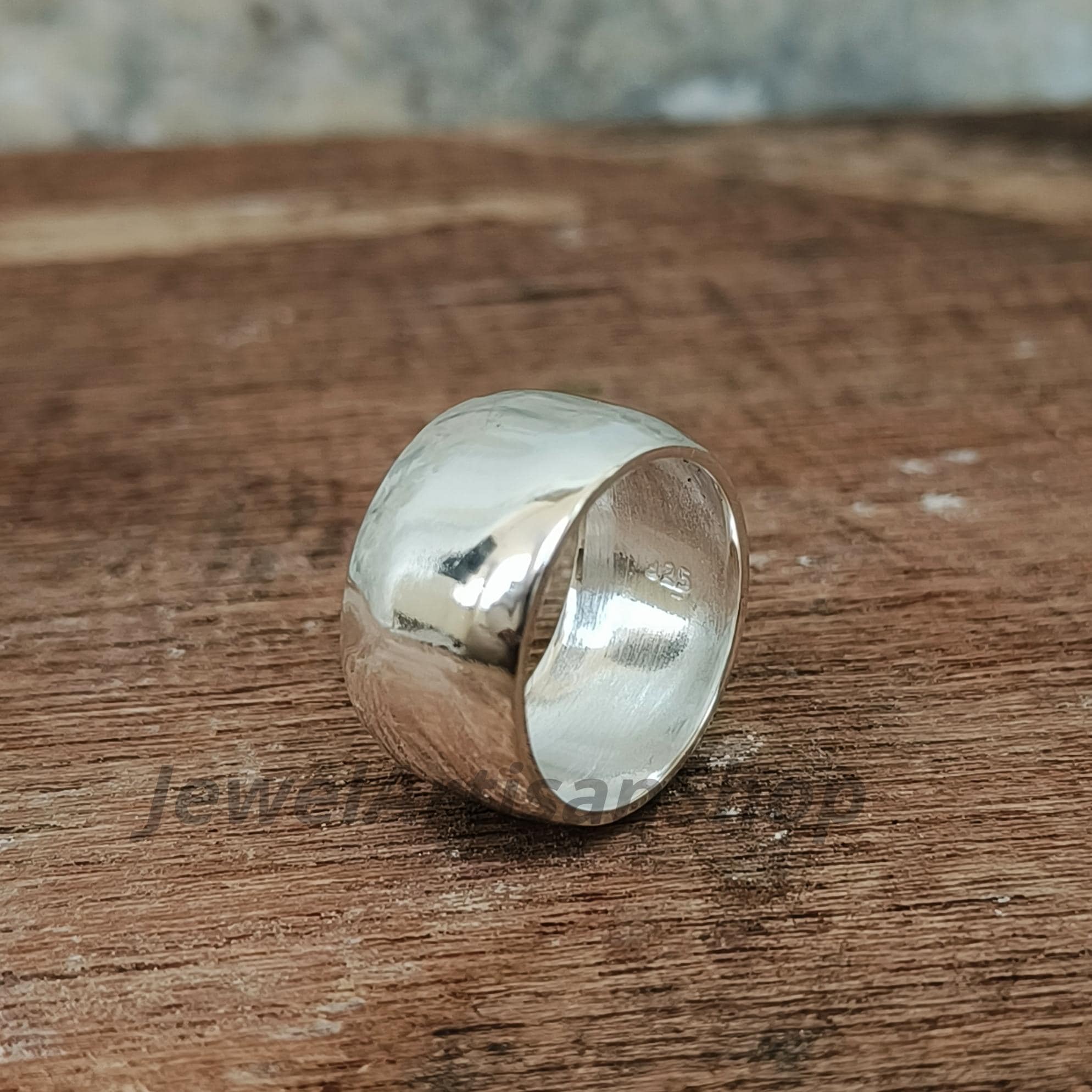 Anello A Fascia Irregolare In Argento Sterling Con Finitura Opaca, Gioiello Fatto A Mano S28. - Italia