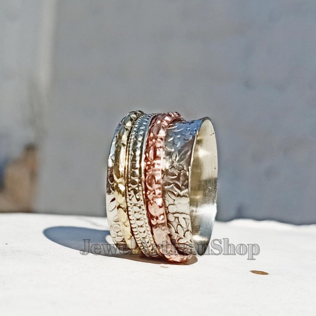 Spinner Rings Qvc Multi-tone Spinner Ring-925 Sterling Silver Ring-copper Brass Spinner ...