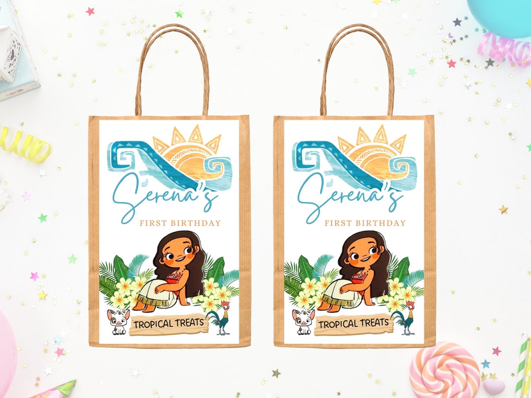 Moana Tropical Gift Bag Labels, Hawaiian Loot Bags, Treat Bag Printable ...