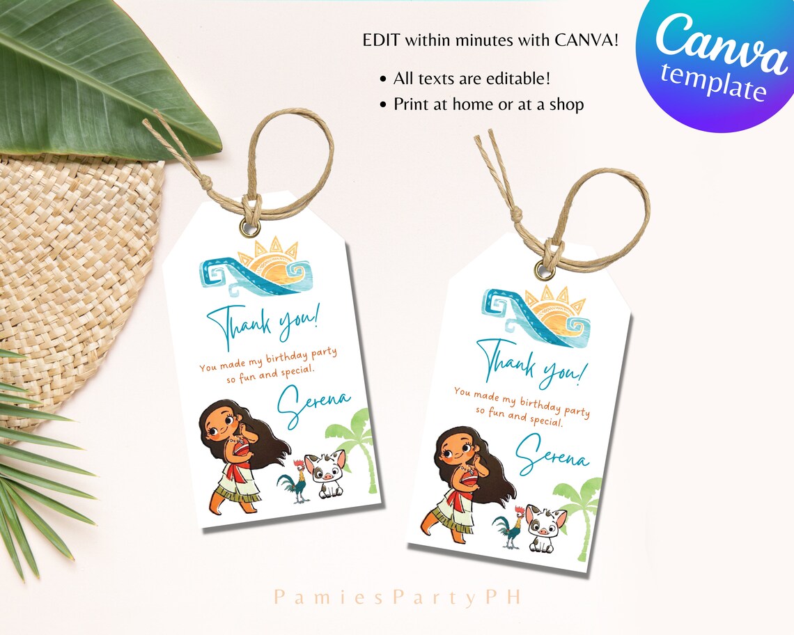 Moana Gift Tags Favor Tags Thank You Tags Tropical Theme - Etsy