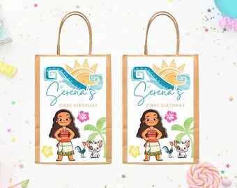 Etiquetas para bolsas de regalo de Moana, bolsas de dulces hawaianas (plantilla de Canva)