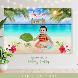 Personalisierte Moana Geburtstag Kulisse, Tropischer Geburtstag, Hawaiianisches Luau Thema, Mädchen-Geburtstagsbanner mit Foto | Digitale Datei