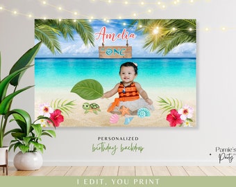 Fondo de cumpleaños personalizado de Moana, pancarta de luau tropical (archivo digital)