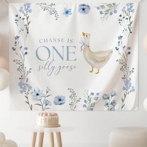 One Silly Goose Birthday Backdrop, Personalized Banner 1st Bday, Wildflower Party Decor, Custom Print Nursery Room Decor, Boy Wall Tapestry