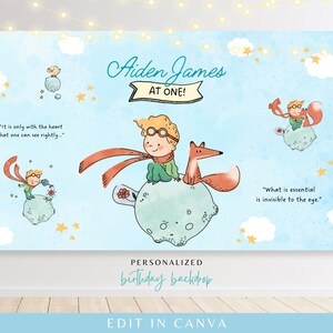 Editable The Little Prince Backdrop, Le Petit Prince Birthday Backdrop Printable, Blue Table Backdrop, Boy Backdrop Sign | Canva Template
