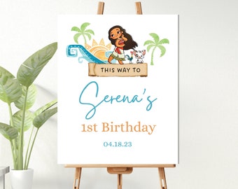 Moana Birthday Welcome Sign, Tropical Party Decor (Canva Template)