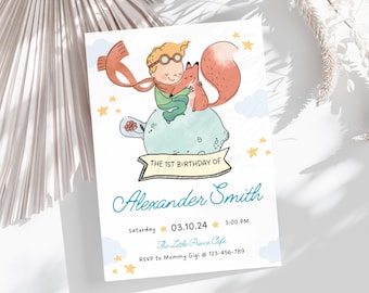 Editable The Little Prince Birthday Invitation, Canva Template (Digital Download)