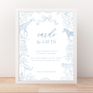 Letrero de bienvenida para fiesta de safari en azul Toile de Jouy, chinoiserie imprimible, baby shower de niño editable, plantilla personalizada de Canva para cumpleaños