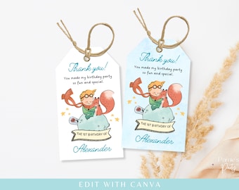 The Little Prince Favor Tags, 1st Birthday Thank You (Editable Template)