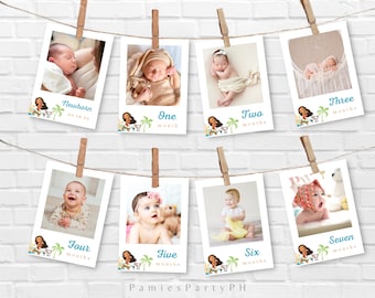 Moana fotobanner 1e verjaardag, tropisch thema (canvasjabloon)