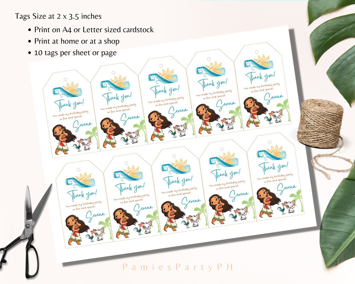 Moana Gift Tags Favor Tags Thank You Tags Tropical Theme - Etsy