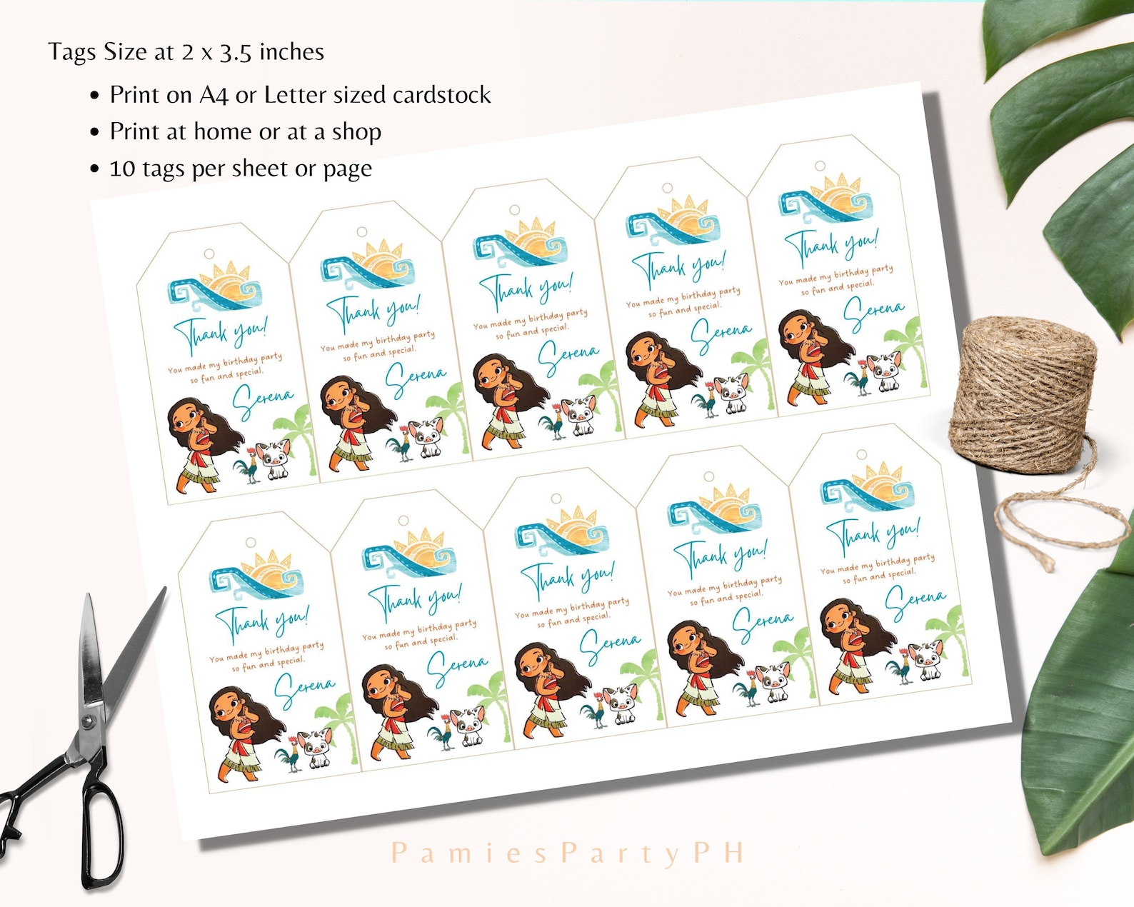 Moana Gift Tags Favor Tags Thank You Tags Tropical Theme - Etsy