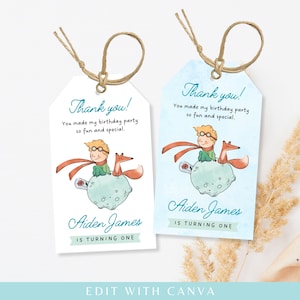 Der kleine Prinz Favor Tags, Dankeschön Tags, 1.Geburtstag, minimalistische, bearbeitbare Vorlage Le Petit Prince | Bearbeitet mit Canva