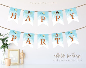 Moana Birthday Bunting, Editable Tropical Banner (Digital Download)