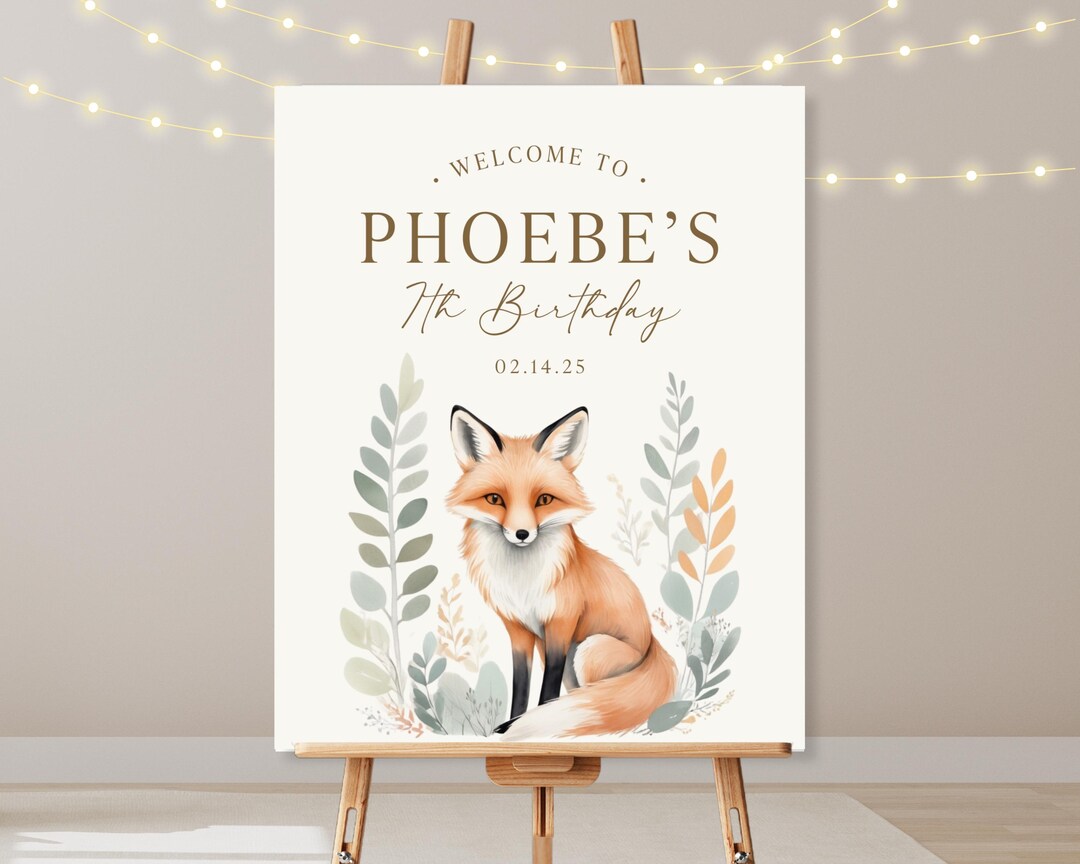 Woodland Party Welcome Sign, Fox Watercolor Animal, Adventure Awaits ...