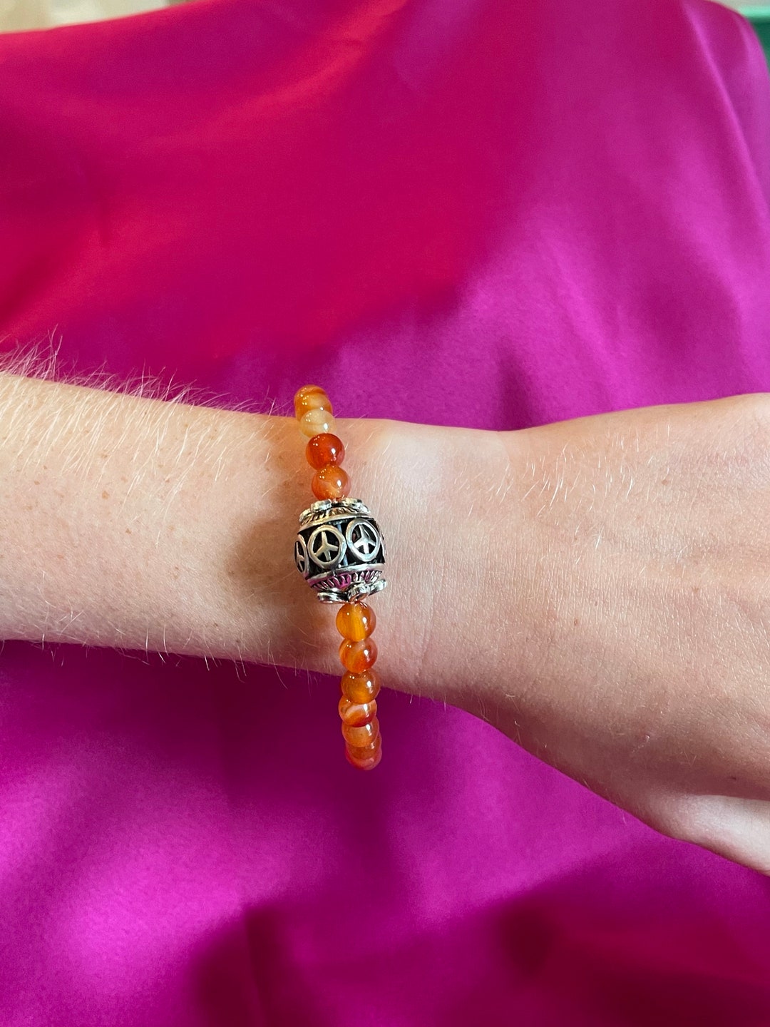 Carnelian Crystal Bracelet With Peace Sign Accent - Etsy
