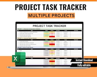 Projektaufgaben-Tracker-Kalkulationstabelle, Projektmanagement, Mehrere Projekt-Tracker, Projekt-Tracker, Projektmanagement-Tracker Excel