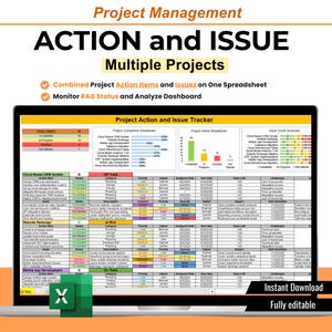 Rastreador de acciones de múltiples proyectos / Gestión de proyectos en Excel / Rastreador de elementos de acción / Rastreador de problemas / Registro de problemas / Rastreador de tareas de proyectos