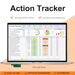 Action Tracker, Action Tracker Excel, Action Item Spreadsheet, Action Plan, Action Log Project Management Action Tracker, Project Task
