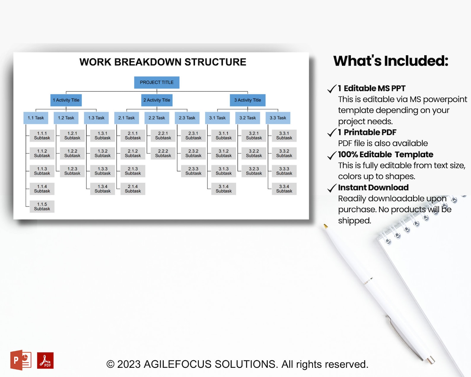 Work Breakdown Structure, Project Management Template, Project Planner ...