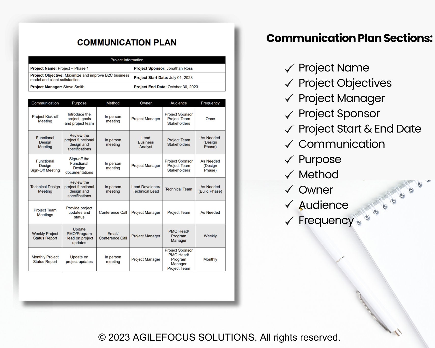 Communication Plan Template, Project Management, Project Template ...