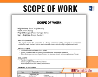 Sjabloon werkbereik, werkoverzicht, SOW-sjabloon, projectbeheer, leverancierscontract, projectbereik, MS Word